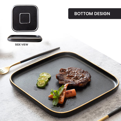 Locaupin Minimalist Black Frosted Dinner Plate Oven Safe Tableware Porcelain Serving Dish Tray Dessert Steak Kitchen Restaurant Cafe