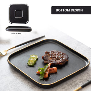 Locaupin Minimalist Black Frosted Dinner Plate Oven Safe Tableware Porcelain Serving Dish Tray Dessert Steak Kitchen Restaurant Cafe