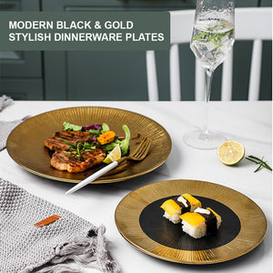 Locaupin Elegant Textured Black Gold Dinner Plate Japanese Style Oven Safe Porcelain Tableware Serving Dish Salad Steak