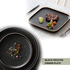 Locaupin Minimalist Black Frosted Dinner Plate Oven Safe Tableware Porcelain Serving Dish Tray Dessert Steak Kitchen Restaurant Cafe