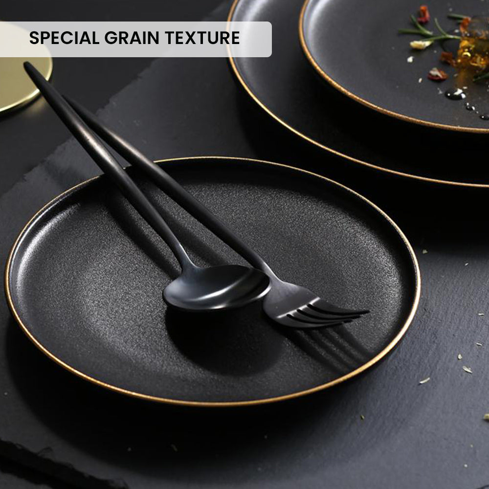 Locaupin Minimalist Black Frosted Dinner Plate Oven Safe Tableware Porcelain Serving Dish Tray Dessert Steak Kitchen Restaurant Cafe