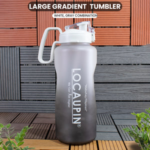 Locaupin Large Gradient Sports Drinking Motivational Water Bottle Jug Wide Mouth with Handle & Straw For Travel Gym Fitness Camping Hiking