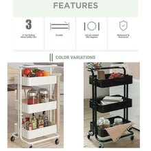 Load image into Gallery viewer, 3-Tier Kitchen Utility PP Plastic Tray Trolley Shelf Rack Organizer with Locking Wheels and Handle
