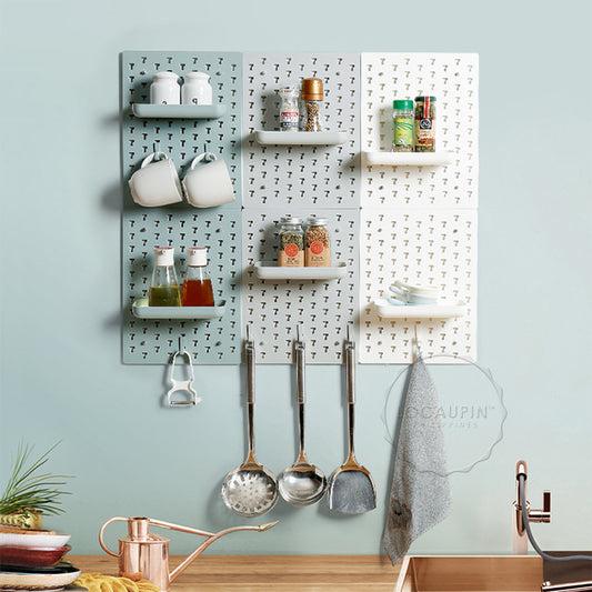 Locaupin Storage Wall Decor Hanging Hole Board Holder Hook Plastic Display Organizer Pegboard Waterproof Shelf for Kitchen Living Room and Bathroom