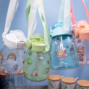 Locaupin Toddler Drinking Straw Water Bottle Adjustable Strap Tumbler Sippy Cup For Kids Customize with Sticker