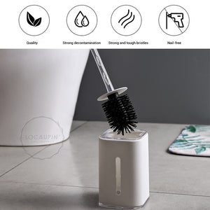 Locaupin Wall Mounted Household Bathroom Accessories Long Handle Soft Bristle Toilet Brush with Holder For Cleaning and Scrubbing