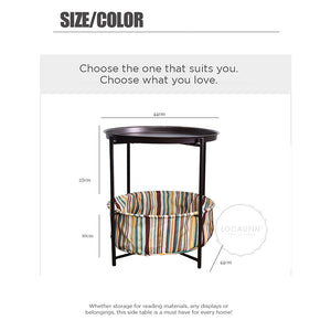 Modern Multi-Purpose 2-Tier Sofa Side/End Round Table with Bottom Fabric Cloth Basket Storage Shelf For Bedroom or Living Room