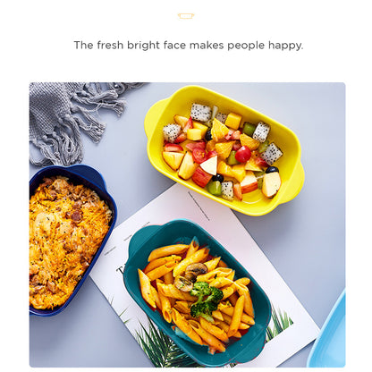 Locaupin Tableware Microwavable Oven Food Porcelain Baking Dish Pan Plate Casserole Rectangular Bakeware Double Handle Lasagna Pasta Cooking
