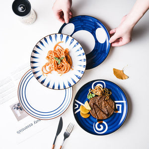 Locaupin Porcelain Dinnerware Japanese Style Round Serving Dinner Plate, Tableware Dessert for Steak Pizza Pasta Salad