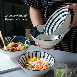 Locaupin 8inch Diameter Porcelain Japanese Style Ramen Noodle Soup Bowl Serving