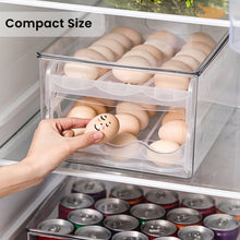 Load image into Gallery viewer, Locaupin Large Capacity Double Layer Auto Roll Egg Container Refrigerator Space Saver Storage Box Holder with Lid and Handle Kitchen Fridge Organizer Bin Camping Picnic Use
