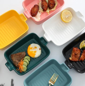 Locaupin Porcelain Bakeware Dishes Kitchen Baking Pan Tray Microwavable and Oven Safe Serving Dinner Plate For Dessert