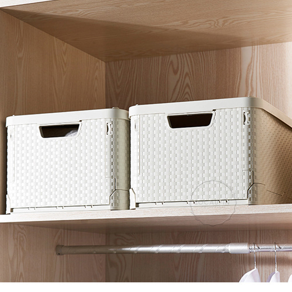1 Piece Foldable Plastic Wardrobe Clothes Storage Box Organizer w/ Cover (Beige)