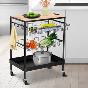 4-Tier Wooden Table Top Rolling Kitchen Serving Utility Cart