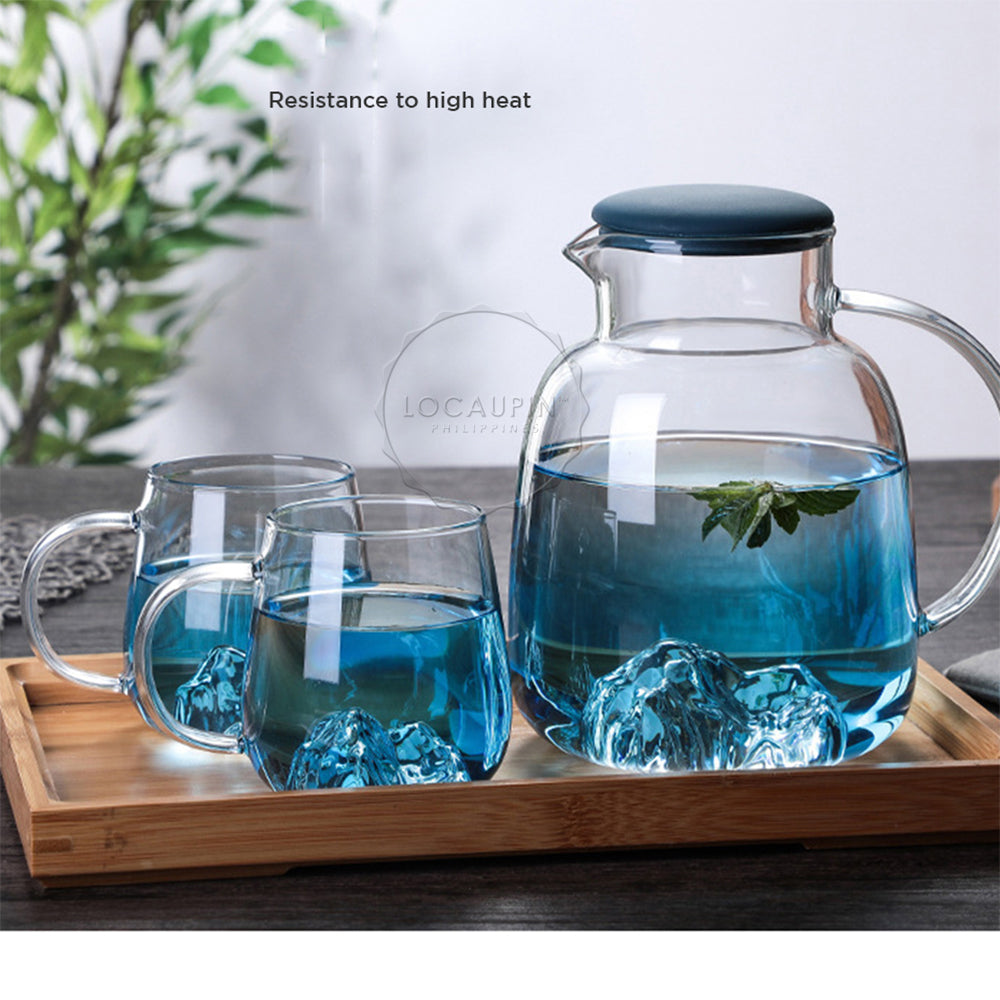 Locaupin Brosilicate Japanese Style Mountainview Glass Cooling Pitcher Mug Heat Resistant For Hot and Cold Tea Coffee Water