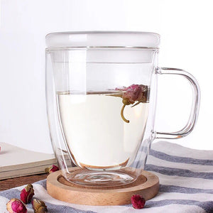 Double Wall Glass Mug with Cover