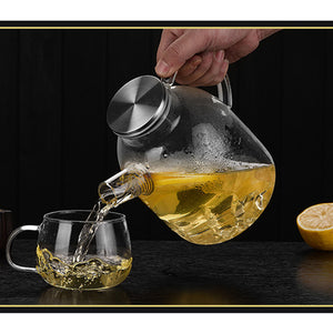 Locaupin Heat Resistant Glass Teapot Kettle with Strainer and Removable Stainless Steel Lid Hot & Cold Beverages For Filtering Tea Coffee Juice Water Pitcher (1.8L)