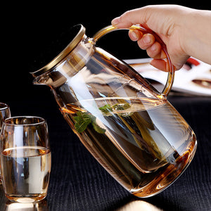 Locaupin Glass Pitcher and Mug Large Capacity Teapot Heat-Resistant For Hot and Cold Beverage Tea Coffee Juice Jug Kettle