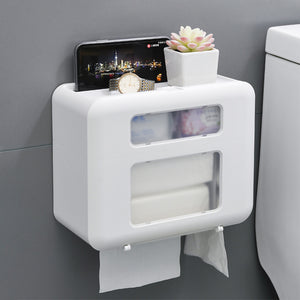 Locaupin Double Layer Wall-Mounted Home Bathroom Storage Punch-Free Tissue Box Dispenser Napkin Toilet Paper Holder