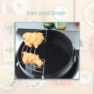Locaupin Japanese Style Kitchen Cooker Chicken Tempura Deep Frying Pan Mini Pot Filter with Oil Draining Rack