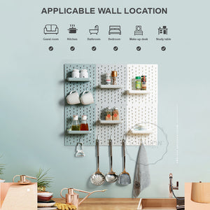 Locaupin Storage Wall Decor Hanging Hole Board Holder Hook Plastic Display Organizer Pegboard Waterproof Shelf for Kitchen Living Room and Bathroom