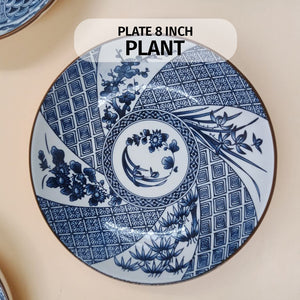 Locaupin Japanese Porcelain Printed Dinner Plate Dessert Appetizer Pasta Salad Bowl Serving Dish in Restaurant Family Party