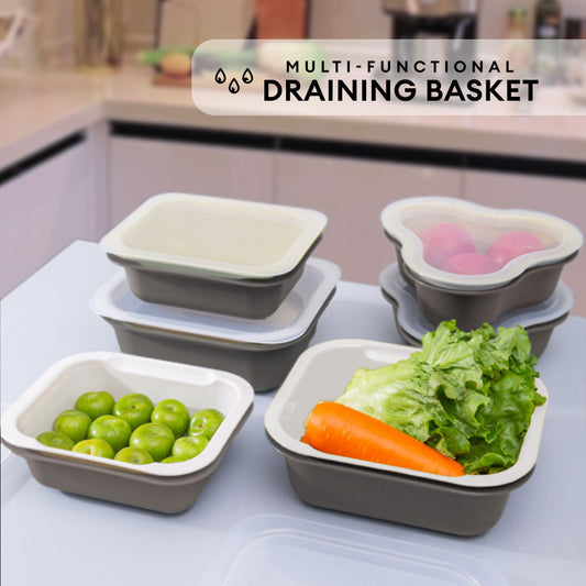 Locaupin 2in1 Food Container Kitchen Strainer Colander Bowl Washing Pasta Draining Fruit Vegetable Storage Basket