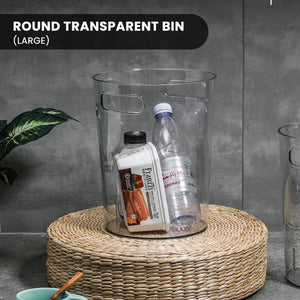 Locaupin Round Transparent (PET) Storage Bin Trash Can Minimalist Drinks Storage and Flower Pot Multi-purpose Round Wide Opening