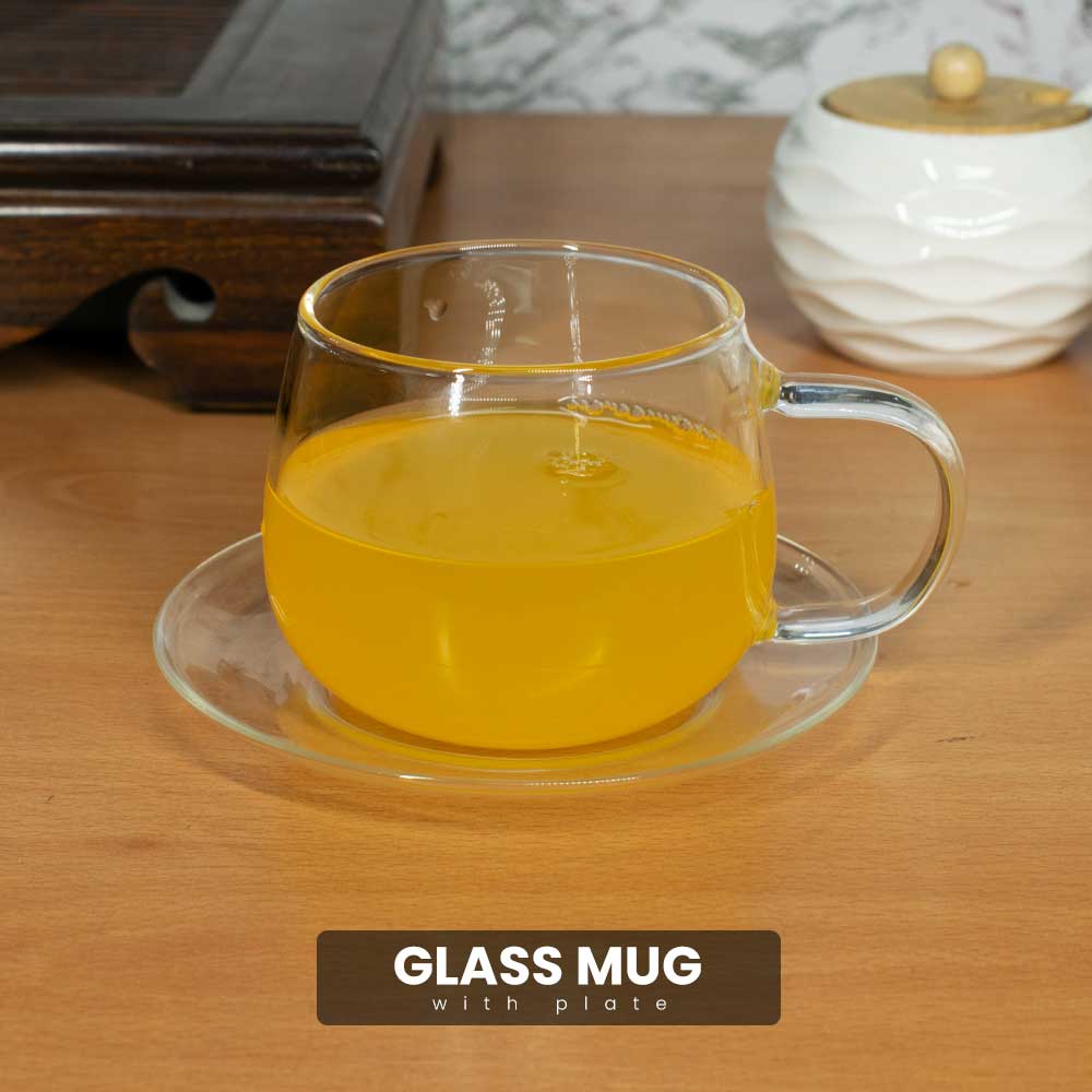 Locaupin 325 ml Glass Pot Mugs With Glass Plate Transparent Breakfast Cup High Temperature Heat Resistance Creative Coffee Milk Tea Yogurt Oat Mugs