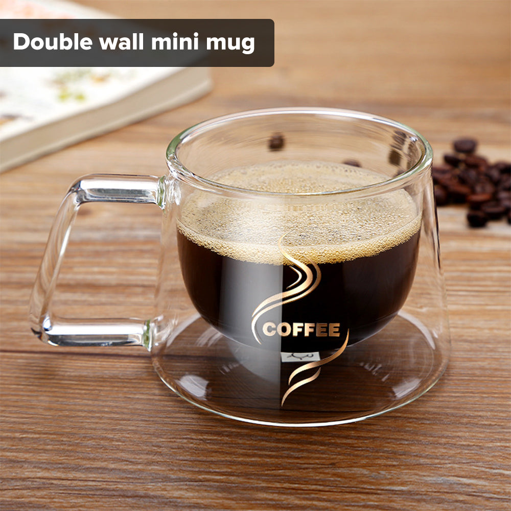 Locaupin 200ml Double Wall Insulated Office Mini Coffee Mug with Handle Hot and Cold Beverage Home Milk Tea Cup