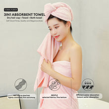 Load image into Gallery viewer, Locaupin 3in1 Set of Face Bath Towel Hair Cap Women Gift Shower Accessories Soft Absorbent Quick Drying Spa Hotel Travel Use
