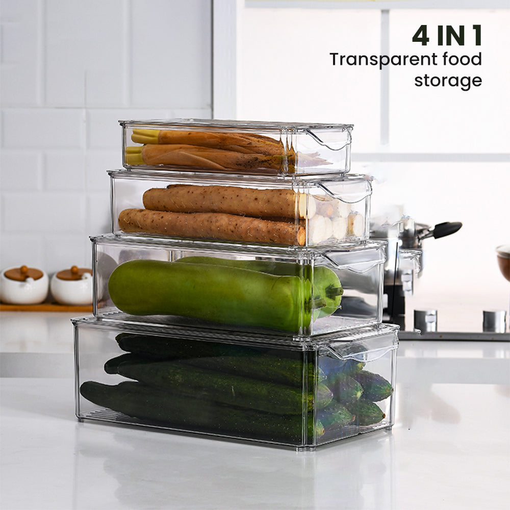 Locaupin 4in1 Kitchen Food Keeper Refrigerator Organizer Fridge Container Bin Pantry Cabinet Fruits & Vegetable Storage Basket with Lid