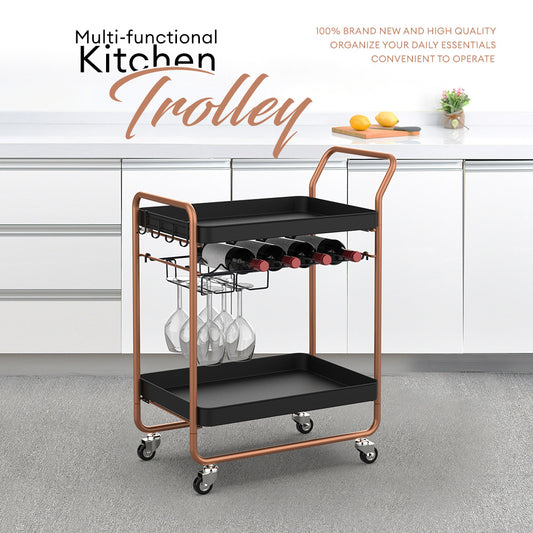 Locaupin Metal Hotel Trolley with Bottle Organizer Room Service Rolling Cart Restaurant Shelf Catering Storage Housekeeping Utility