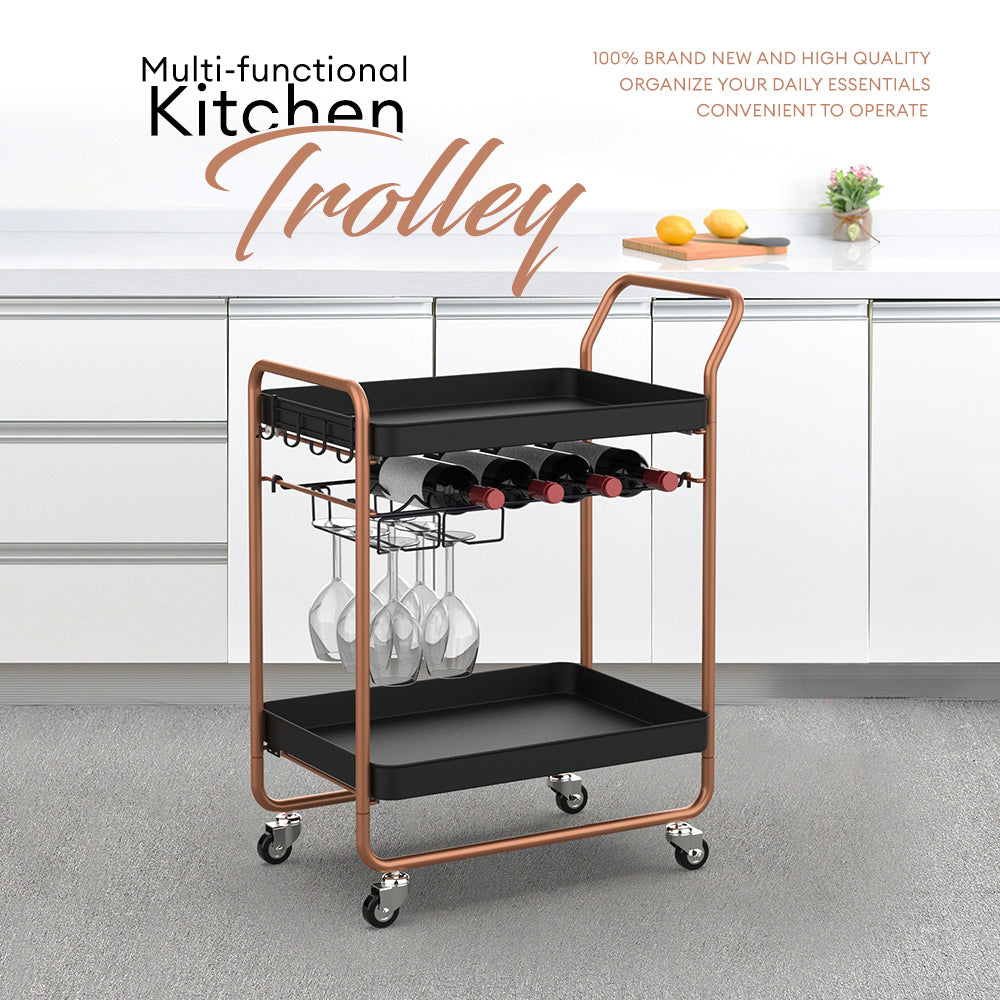 Locaupin Metal Hotel Trolley with Bottle Organizer Room Service Rolling Cart Restaurant Shelf Catering Storage Housekeeping Utility