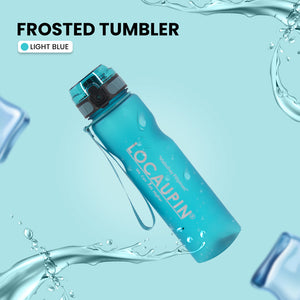 Locaupin Frosted Sports Water Bottle with Motivational Time Marker Tumbler Portable Wrist Strap Fitness Gym Office Outdoor