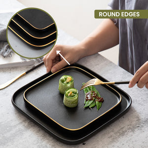 Locaupin Minimalist Black Frosted Dinner Plate Oven Safe Tableware Porcelain Serving Dish Tray Dessert Steak Kitchen Restaurant Cafe