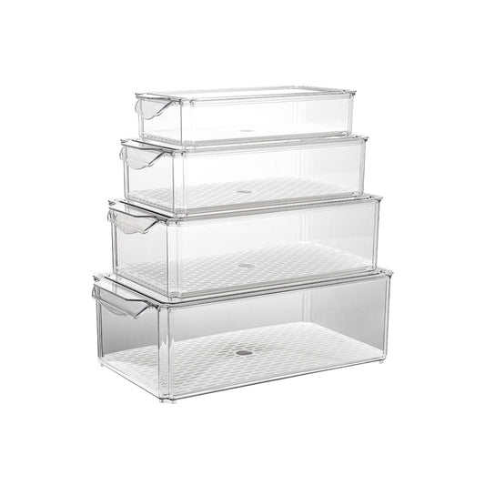 Locaupin 4in1 Kitchen Food Keeper Refrigerator Organizer Fridge Container Bin Pantry Cabinet Fruits & Vegetable Storage Basket with Lid